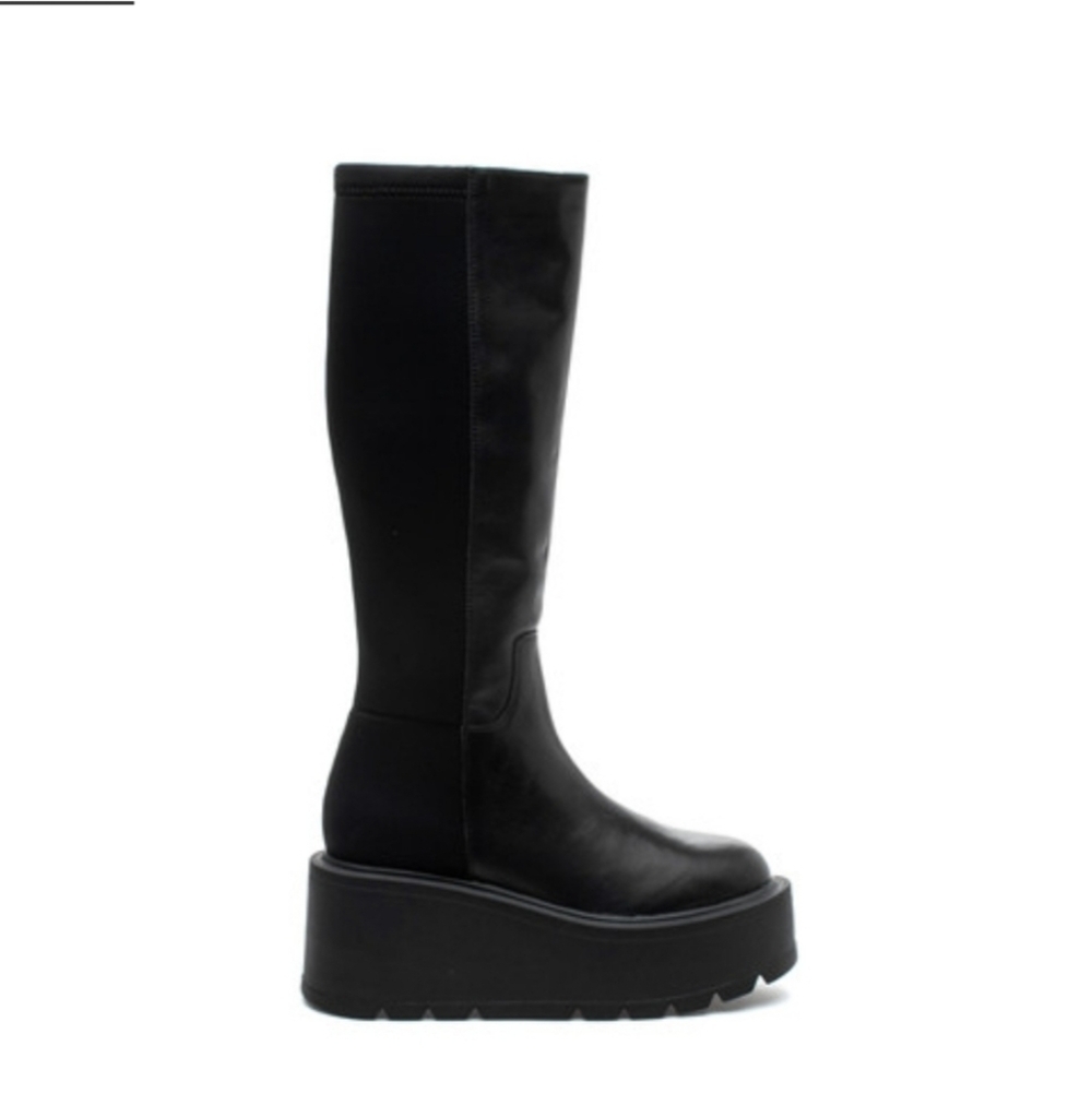 J Slides Victoria Knee High Black Leather/Lycra Platform Goth Boots Sz 8 - Picture 3 of 14